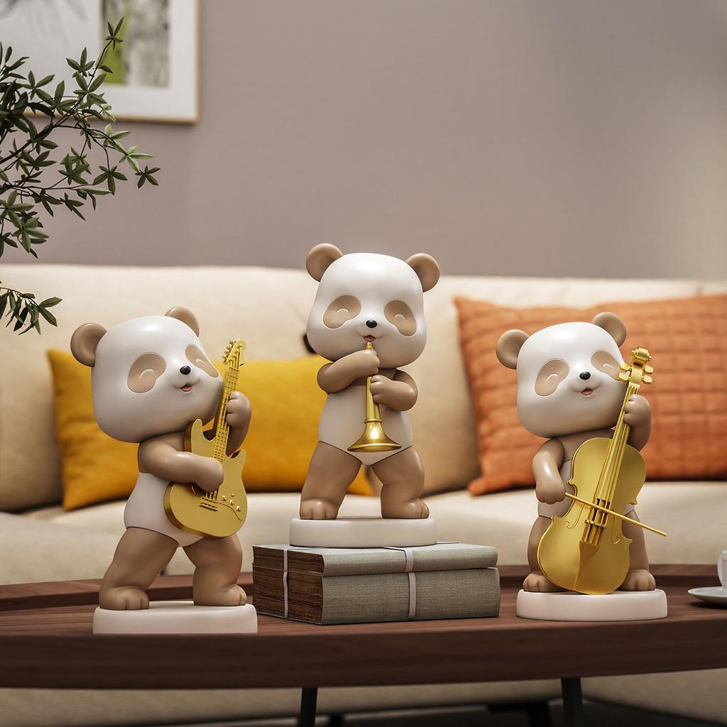Creative Panda Figurines Cartoon Panda Resin Handicrafts Musical Instrument Guitar Cello Decorative Figurines Home Decoration