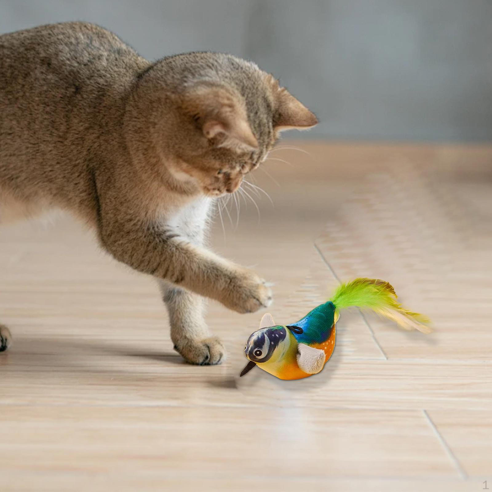 

Интерактивная игрушка-тизер для кошек с настоящими электронными звуками птиц, щебечущими перьями зелёный