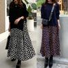 Spring and Autumn Plus Size Long Sleeve T-Shirt Splicing Printed Big Swing Dress Round Neck Long Dress