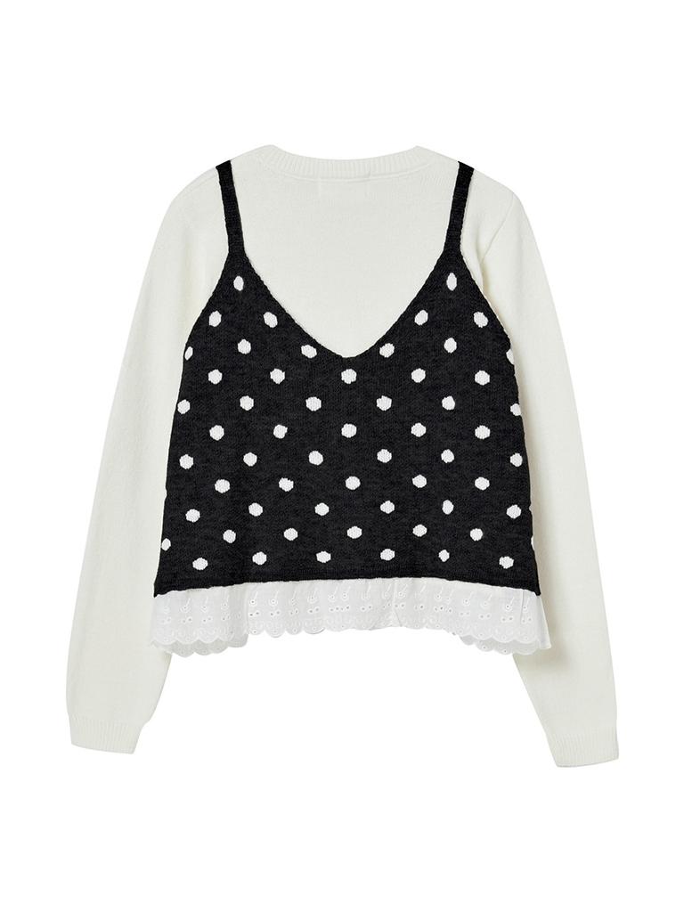 THE GREEN LAB Dot Lace Top Layered Set [Black]