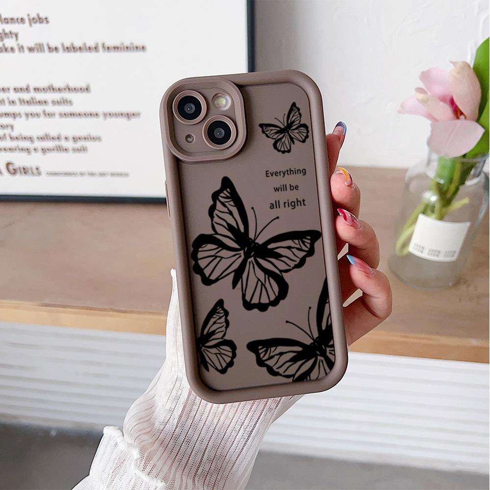 Line Butterfly Suitable for Apple 16 Mobile Phone Case New Iphone15promax Cartoon 13 Personality 17 Women's Anti Fall
