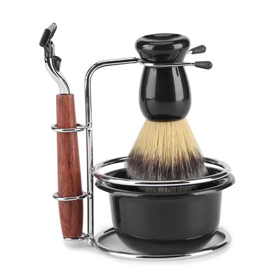 4-teiliges Rasierset, manuelles Rasiermesser, Edelstahl, Ständer, Halter, Pinsel, Schüssel-Set