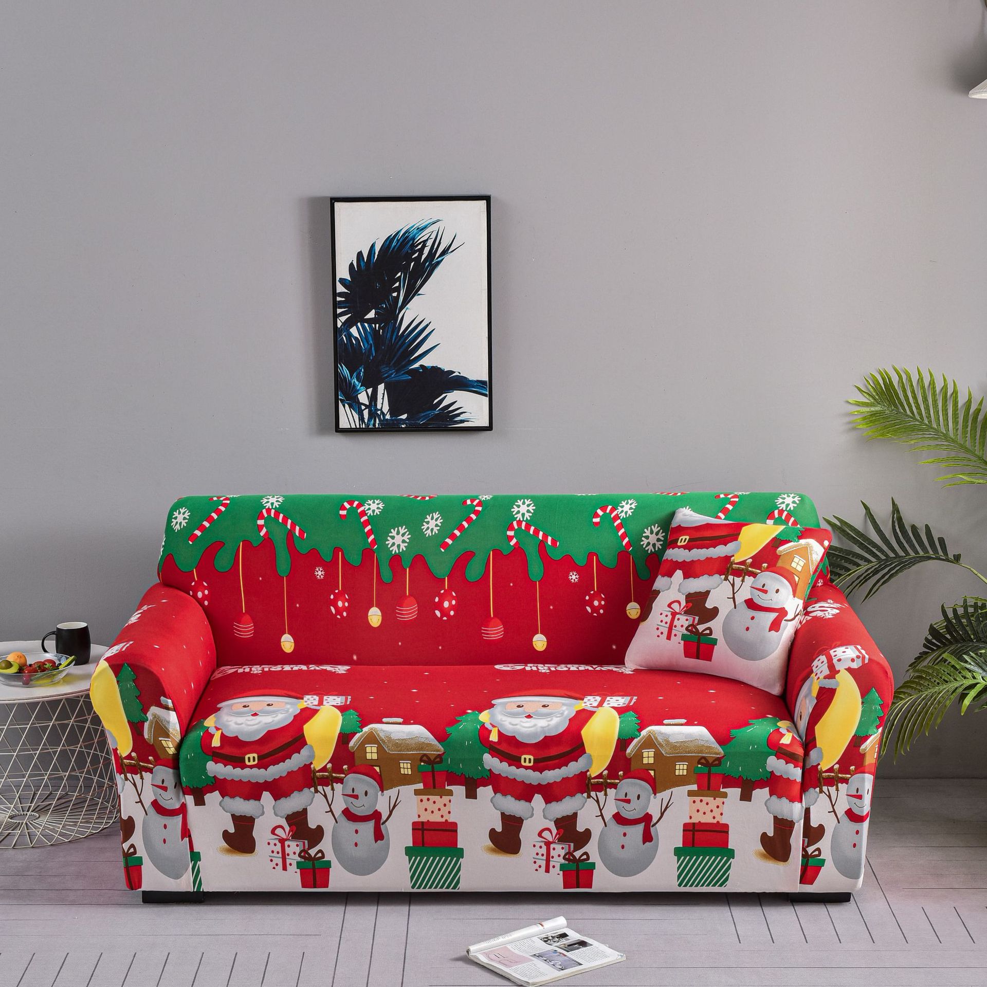 

1pc Sofa Slipcover, Non-slip Christmas Santa Claus Sofa Cover, Couch Cover Furniture Protector For Bedroom Office Living Room 1 seater 90-140cm