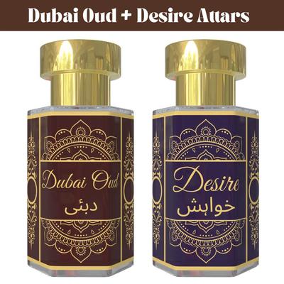 Dubai Oud Attar and Desire Attar Combo – Rich Woody & Warm Oriental Fragrance Oils | Alcohol-Free Unisex Roll-On Perfume Set | 2 × 6 Ml
