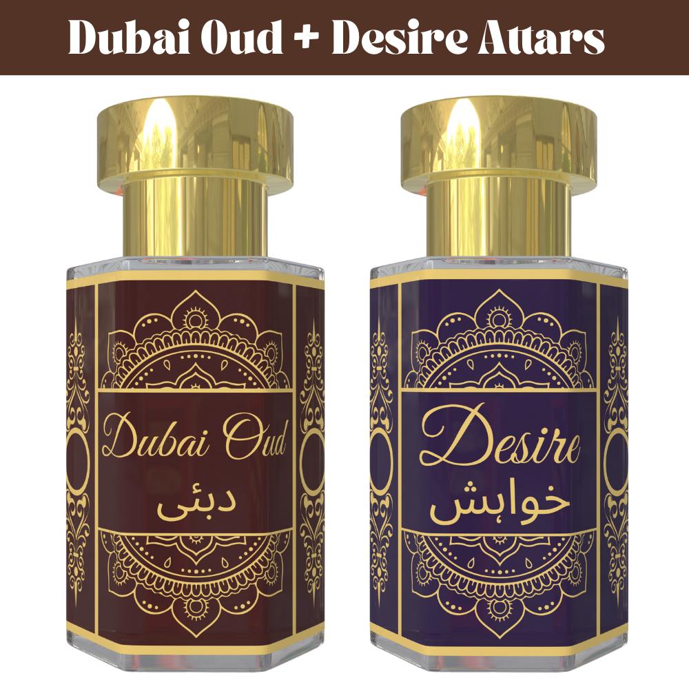 Комбо Attar Dubai Oud и Attar Desire – Насыщенные древесные и теплые восточные ароматические масла | Безспиртовой унисекс набор парфюмов с роликовым аппликатором | 2 × 6 мл Pack - 6 ml