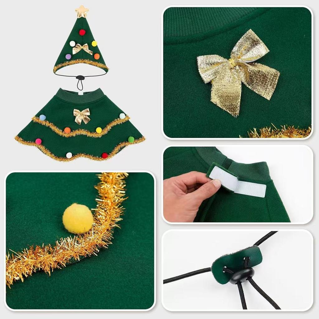 Christmas Pet Clothes Cloak Cartoon Adjustable Christmas Tree Cape Shawl Autumn And Winter Cat Dog Costume Party Supplies
