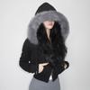 Goth Dark Streetwear Hoodies Faux Fur Collar Double Zip Hooded Coats Women Casual Pocket Gothic Jackets Grunge Fall Cardigan