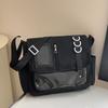 Japanese Style Transparent Acrylic Tote Bag, Nylon School Aesthetic Shoulder Crossbody Bag with Patchwork Design CLE