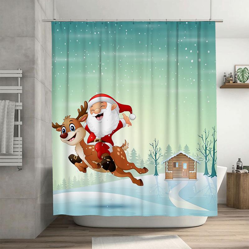 

Tu Christmas Santa Claus Reindeer Shower Curtain Holiday Festive Home Decor Bathroom Set Waterproof Holiday Gift Xmas Party Supp W60H190(CM)-1 Pcs