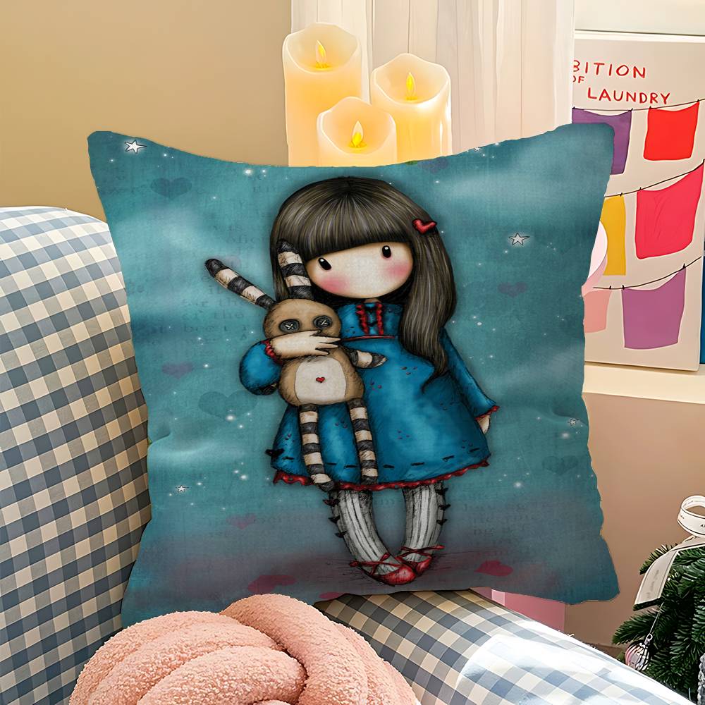 S-Santoro-Gorjuss Cute Cartoon Girl Office Cushion Pillowcase Car Cushion Cover45X45CM Lumbar Pillowcase Sofa Pillowcover