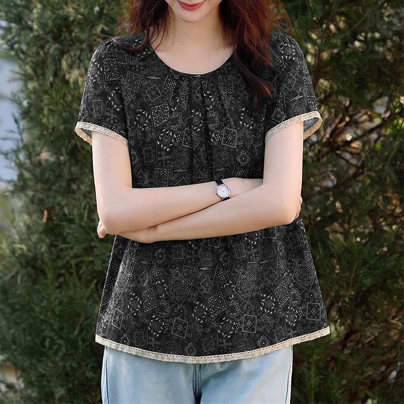 ZANZEA Women Ethnic Print Summer Casual Round Neck Short Sleeve Blouse M