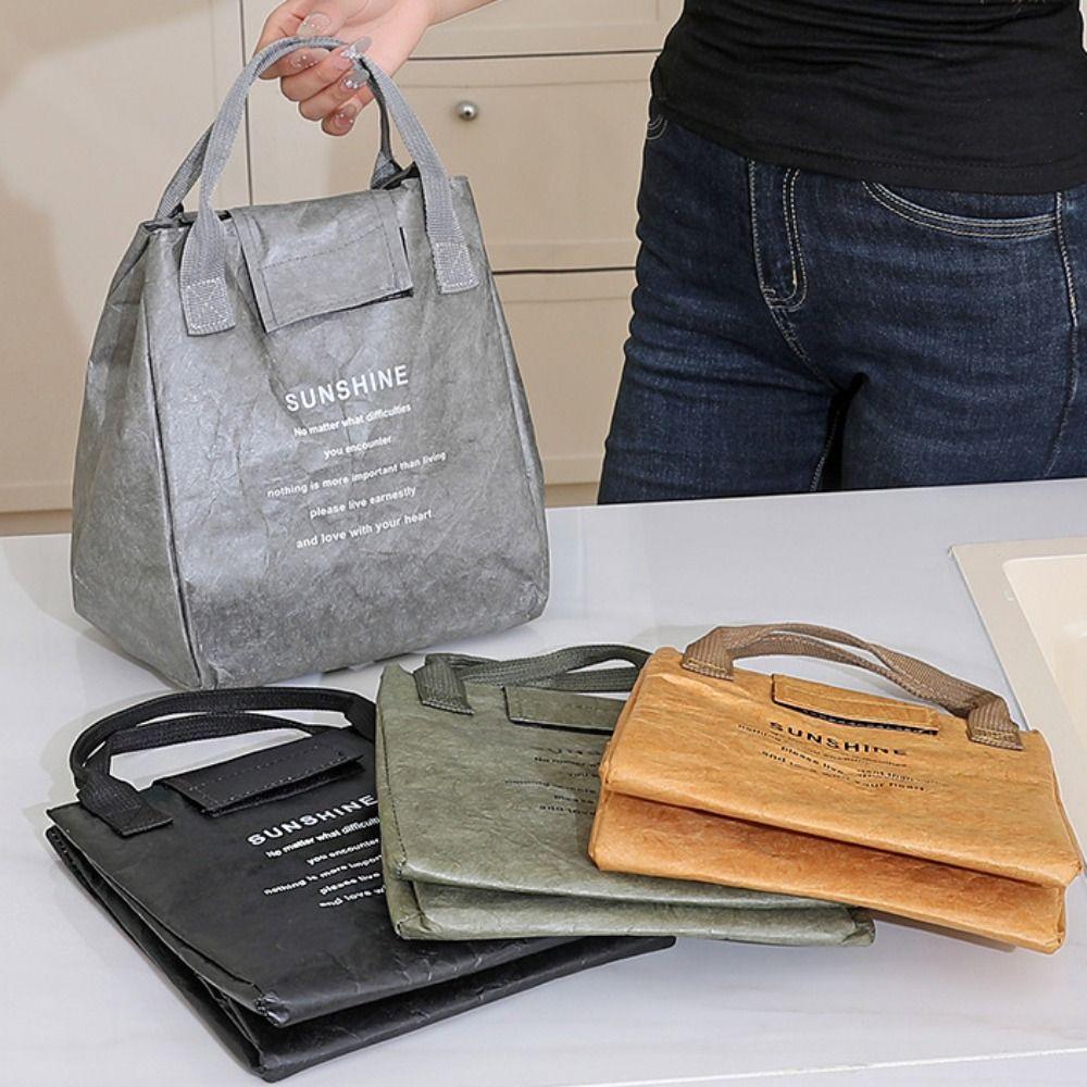Borsa Pranzo Portatile in Carta Kraft Grande Capacità Borsa Termica per Alimenti Borsa Scatola Pranzo in Carta Donna