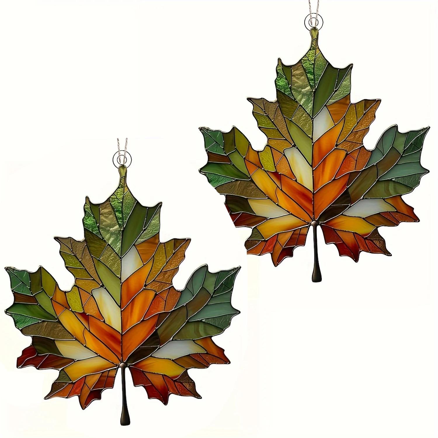 

2pcs 2D Flat,Thanksgiving Acrylic Maple Leaf Light Catcher,Classic Autumn Celebration Home Door Decor,Christmas & New Year Gifts