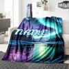Northern Over Snowy Forest Reflecting In River With Overlay Lightweight Customizable Blanket Customize Text Comfortable Perfect For Sofa Couch Office
