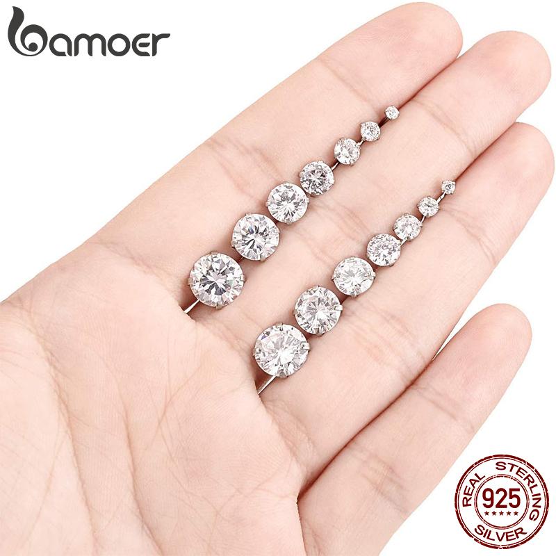 Bamoer CZ Stud Earrings 925 Silver Platinum Plated Round Cubic Zirconia Hypoallergenic Barbell Earrings 4-7mm