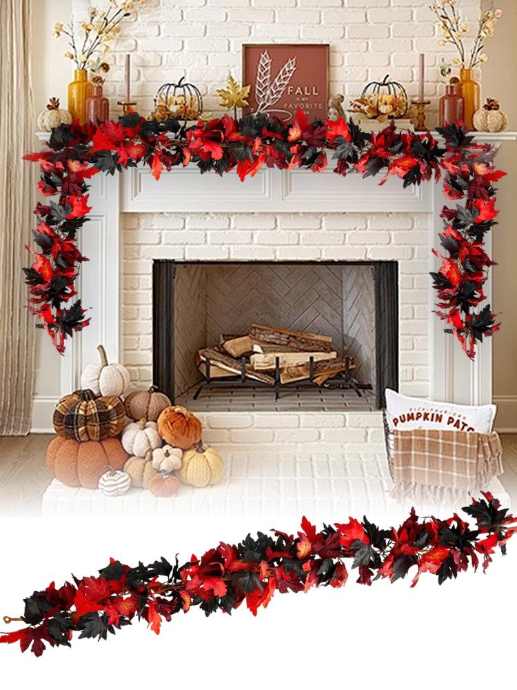 1.75M Kunstmatige Herfst Esdoornbladeren Guirlande Nep Planten Herfst Decor Bladeren Liana voor Thanksgiving Halloween Festivals Bruiloft