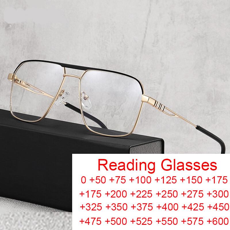Oversized Square Glasses AntiBlueLight Reading Glasses Metal Frame Glasses Flat Light Prescription Glasses TransparentEyeglasses