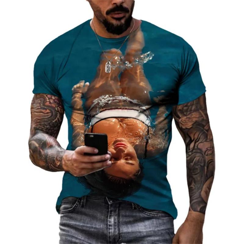 Летняя хип-хоп красота плавание горячая распродажа окрашенная мужская футболка креативная — фото 9