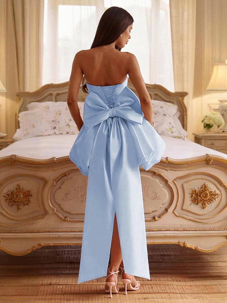 Women's Strapless Bow Short Dress Ladies' Princess Dress Christmas Festival Birthday Pink Black Blue Represent Dresses