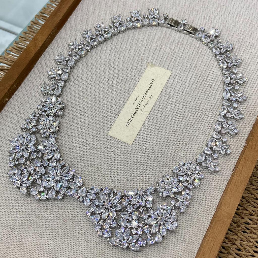Middle Eastern Zircon Necklace Earrings Set Bridal Wedding Party Wedding Dress High-End Jewelry Flowers