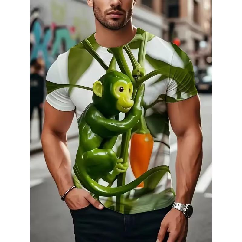 3D Cute Funny Monkey Graphic T-Shirts Men Summer Outdoor Short-Sleeved Tops Fashion Pop Men's Casual Plus Size T-Shirt