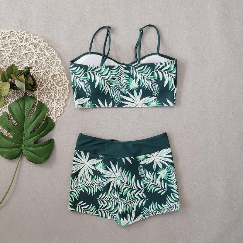 Damen Tropenblatt Print Zweiteiliges Badeanzug Set - Schwarz & Weiß Cami Top mit Shorts