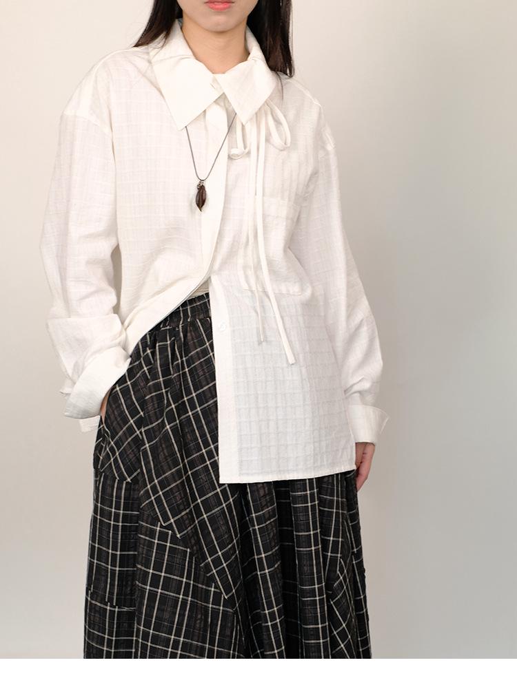 Checkered 3D Jacquard Cotton Tie-Up Shirt: Niche Long-Sleeve Jacket for Spring & Summer