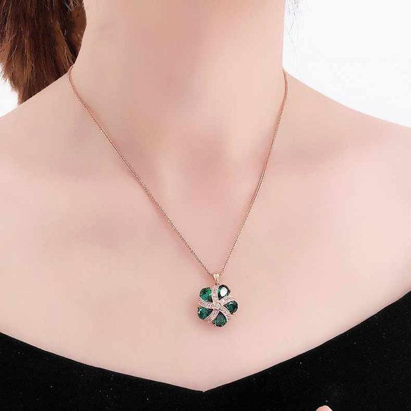Purple Gold Luxury Sparkling Diamond Greenstone Flower Pendant Rose Gold Plated Colorful Gorgeous Necklace