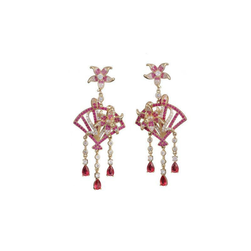 Vintage-Inspired Floral Tassel Earrings with S925 Silver Needle and Zircon Inlay