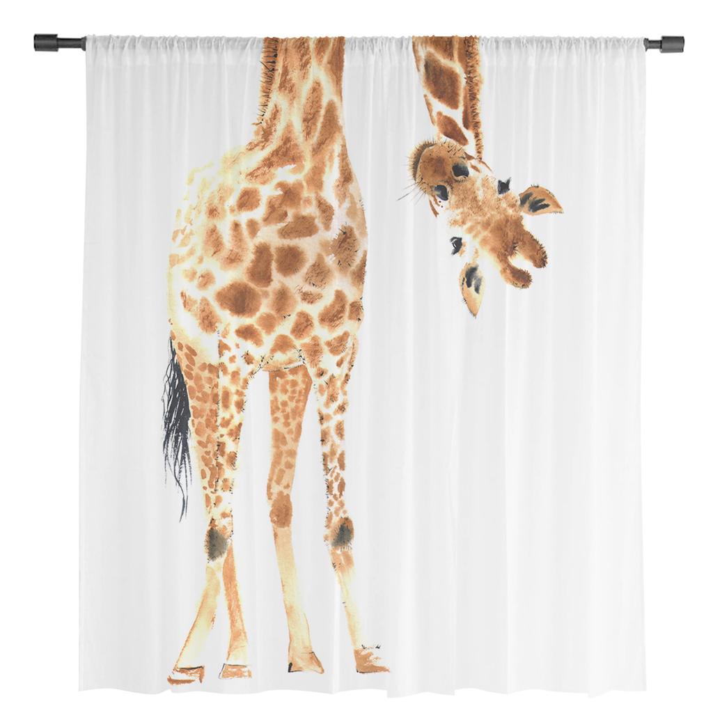 Fun Giraffe Animal White Sheer Curtains for Living Room Voile Curtain Bedroom Bathroom Tulle Curtains Window Drapes