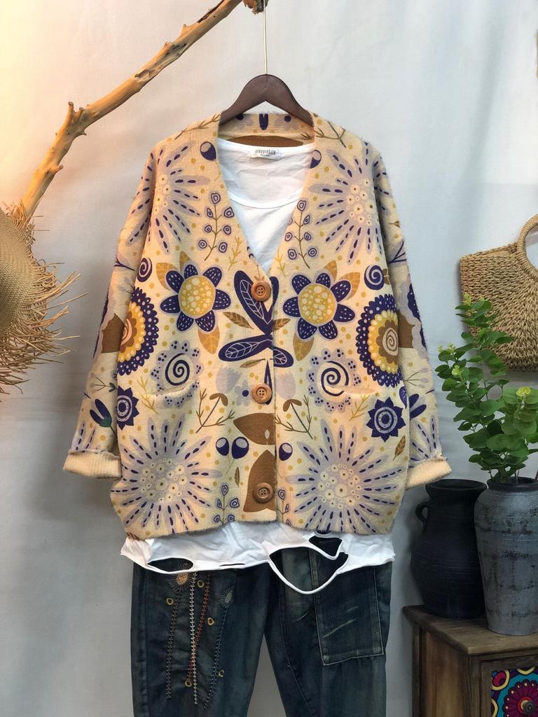 Factory new autumn and winter cute printed imitation mink velvet jacket women's Korean version loose lazy sweater