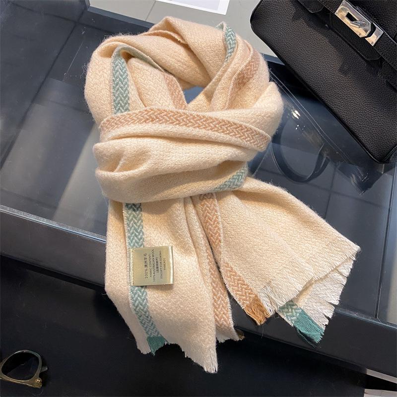 

100 wool winter warm scarf women s shawl dual-purpose soft thickened fashion versatile scarf women 190*35cm бежевый