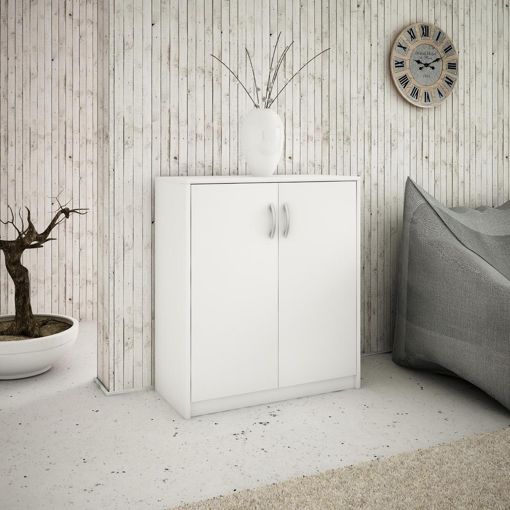 Chest Of Drawers 2D White Two-Door Bookcase With Shelf