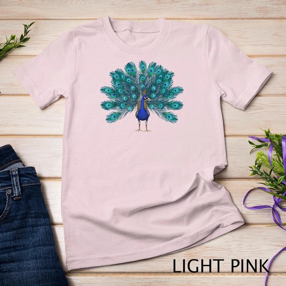 Blue Peacock Print T-Shirt Teal Feathers Clothes Unisex T-shirt 5 S