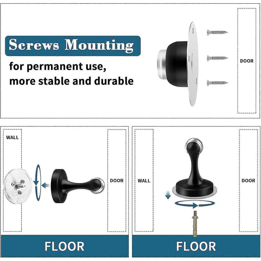 2-Pack Door Stoppers Black, Stainless Steel Magnetic Door Catch Heavy Duty Magnetic Door Stoppers with 3M Self-Adhesive Adhesive and Screws