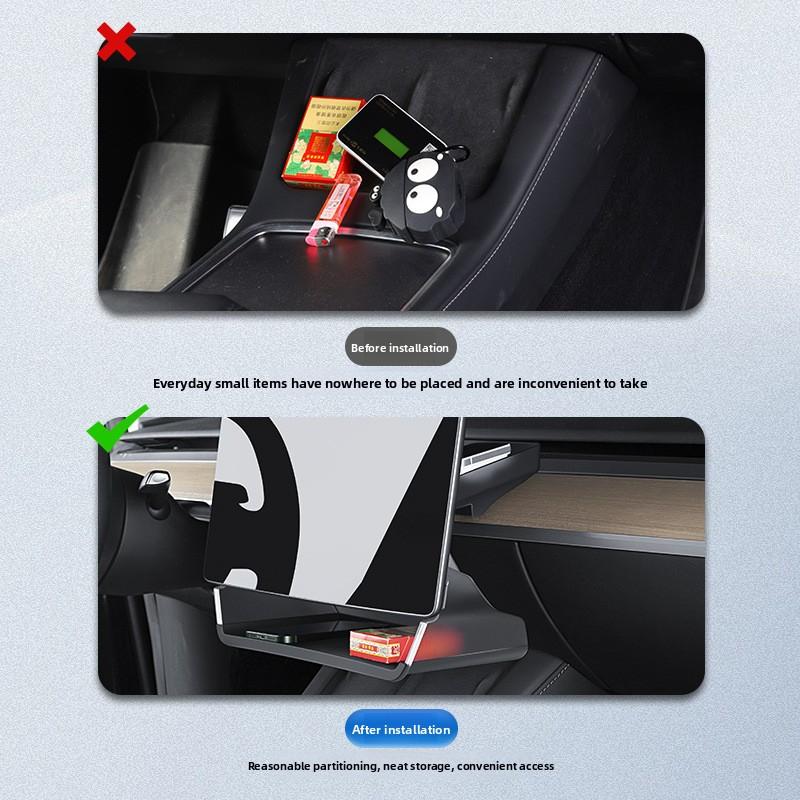 For Tesla Model 3/Y  New Model 3/Y  2025  Under Screen Storage Box Central Control Hidden Storage Organizer Tray Car Accessories