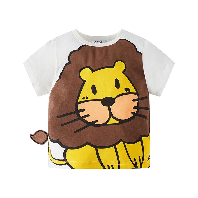 Betop Summer Boys Cartoon Lion Short-Sleeved Cotton T-Shirt - New Style Baby Clothes 140 cm