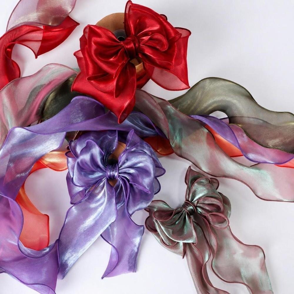 11Yards Decoration Wavy Edge Shiny Metallic Ribbon Gift Wrapping DIY Crafts Colorful Organza Ribbon Shiny Sheer Ribbon Sewing