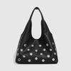 Punk Rivet Women Shoulder Bag Soft PU Leather Tote Bags for Women Handbag Half Moon Hollow Studded Shopper Tote Bucket Bags
