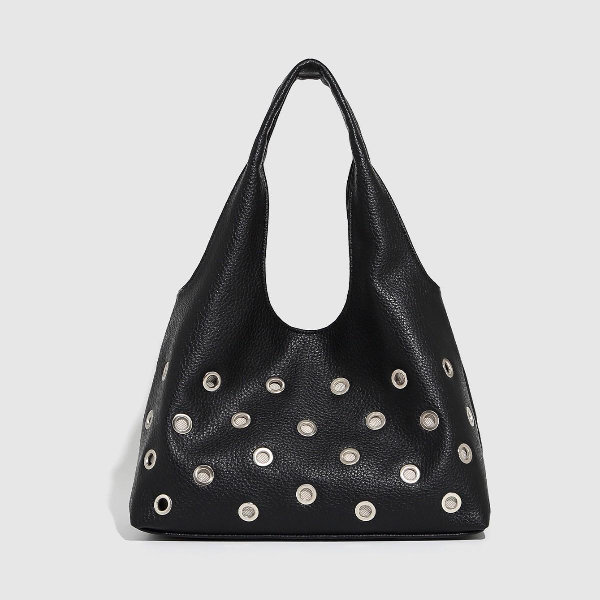 Ladies Luxury Bags Csw003 Women's Punk Rivet Shoulder Bag Soft Pu Leather Tote Bags For Handbag Half Moon Hollow Studded Shopper Tote Bucket Bags
