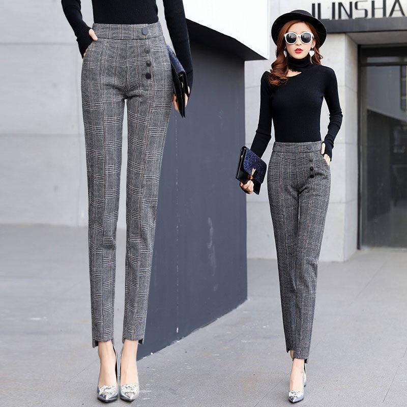 Buy Plaid Pants Casual Pants Women Are Thin and Wild Straight Loose Large Size Harem Pants at