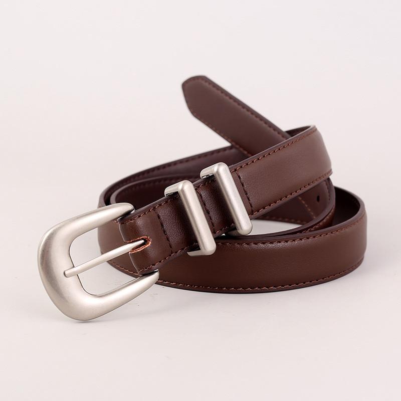 

Classic Leather Belt Set For Women With Pin Buckle And Alloy Closure For Casual And Office Wear кавовий