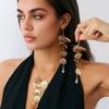 SHIXIN Elegant Leaf Flower Pendant Necklace Drop Earrings Jewelry Set For Women Golden Petals Tassel Long Necklace Party Jewelry