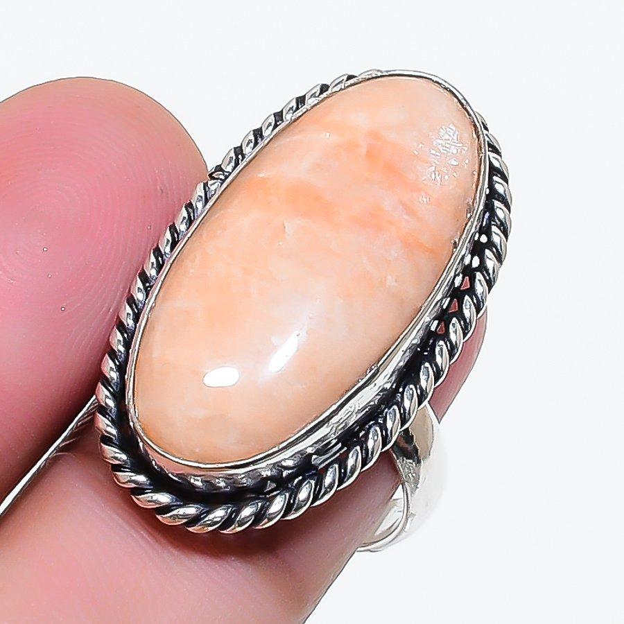 Natural Orange Aventurine Gemstone 925 Sterling Silver Jewelry Ring Size 6 AR-17668