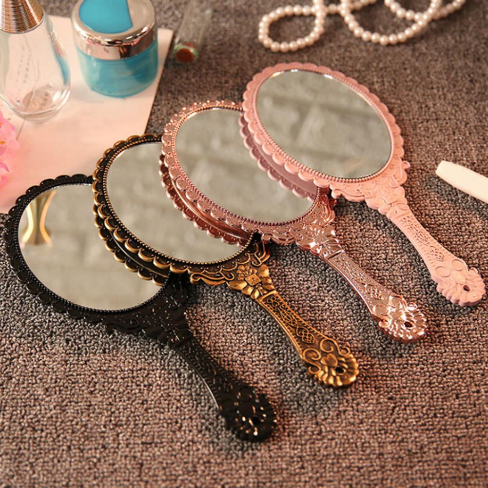 Handhållen sminkspegel Gammaldags stil Blomma Mini Dekorativa Speglar Sminkbord Handspegel Handtag Kosmetisk Spegel Glasspeglar