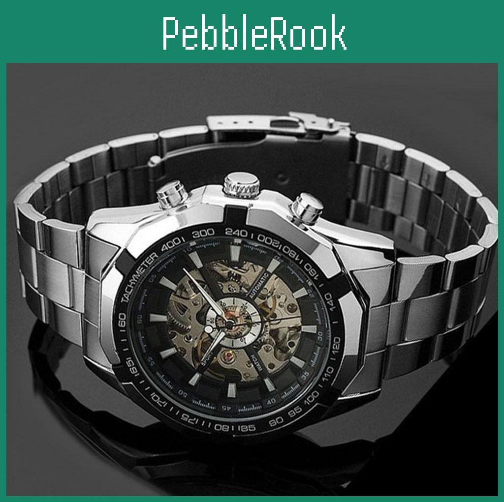 For Watches Skeleton Ramidos Automatic Men Silver Stainless Steel Wrist Watch