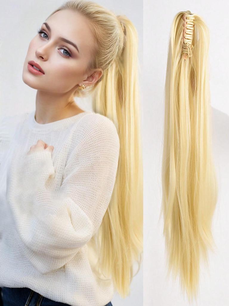 Synthetic Hair Extensions 24 Inch Long Straight Claw Clip Ponytail Wig Suitable For Women's Daily Party Use