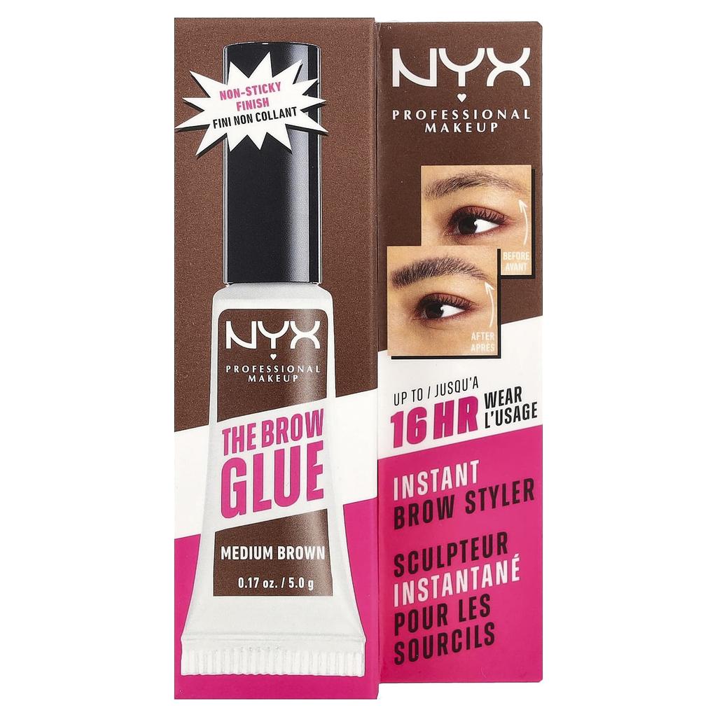 NYX Professional Makeup, The Brow Glue, Instant Brow Styler, 03 Medium Brown, 5g (0.17oz)