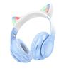 Casque sans fil pour enfants Hoco W42 Oreilles de Chat Bluetooth avec oreilles de chat et éclairage LED Bleu avec blanc