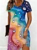 Streetwear Freizeit Damenkleid Sommer Kurzarm V-Ausschnitt 3D-Druck Locker A-Linie Kleid Strand Sommerkleid